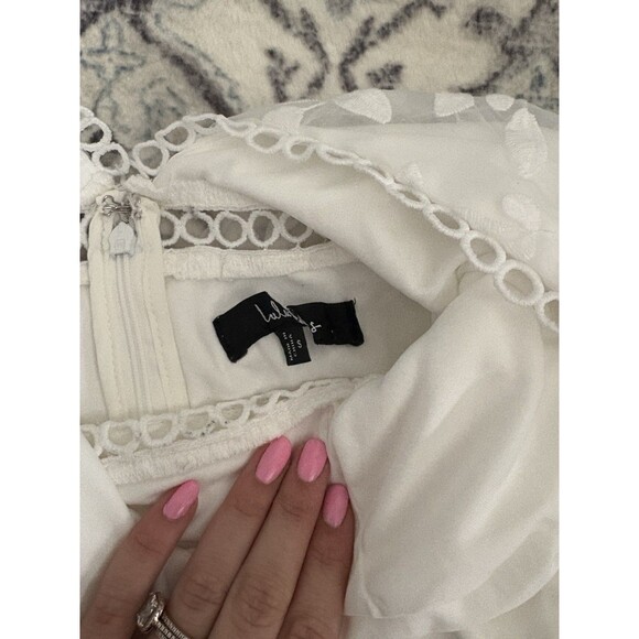 Lulus Look So Sweet White Embroidered Lace Mini Dress Size Small Bridal Tiered - Picture 6 of 10